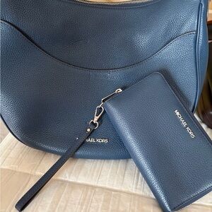 Michael Kors Blue Shoulder Bag and Wallet Combo